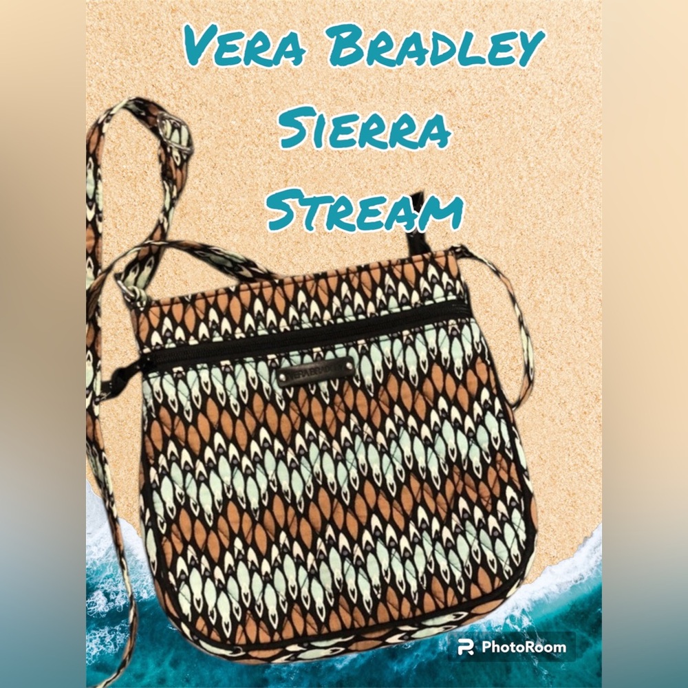 Vera Bradley Sierra Stream Crossbody 2015 Cotton Quilted Retired Aqua Brown Blac